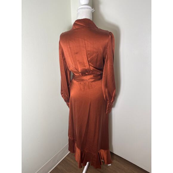 Zimmerman Rust Silk Wrap Midi Dress Sz 2 - Picture 3 of 4
